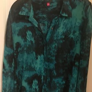 Black and Turquoise Patterned button blouse EUC