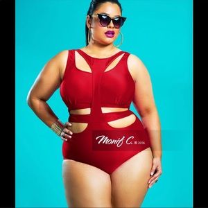 Red Cut Out Swim Suit