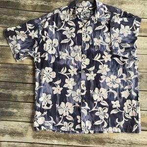 Local Motion Blue Hawaiian Aloha Flower Shirt