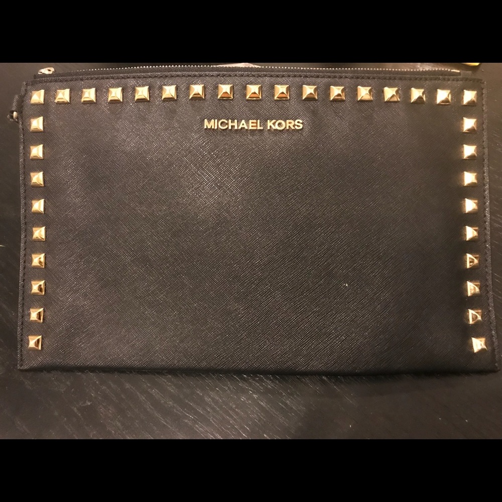 mk large studded zip wristlet black