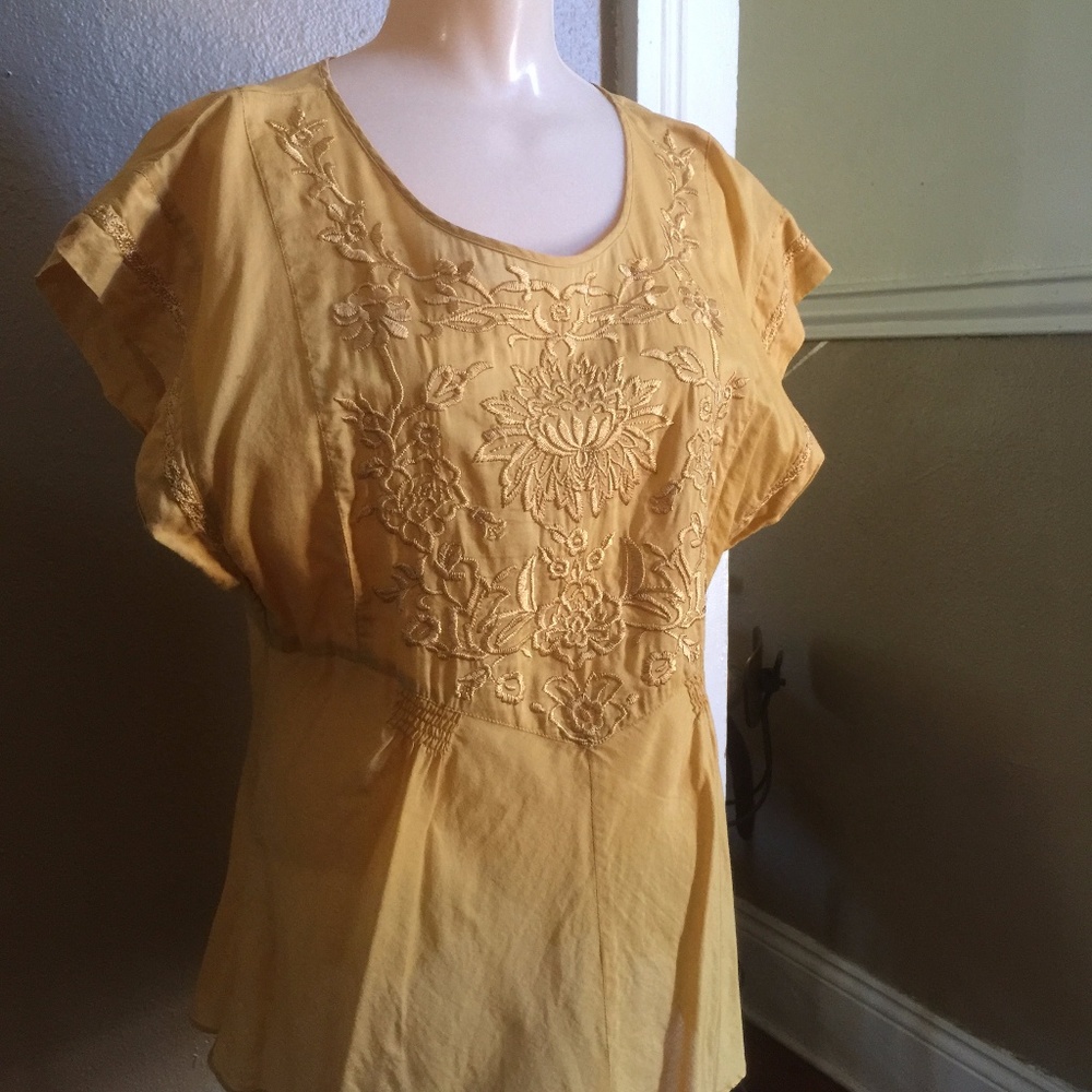 Yellow Anthropologie Embroidered Women's Blouse