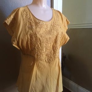 Yellow Anthropologie Embroidered Women's Blouse