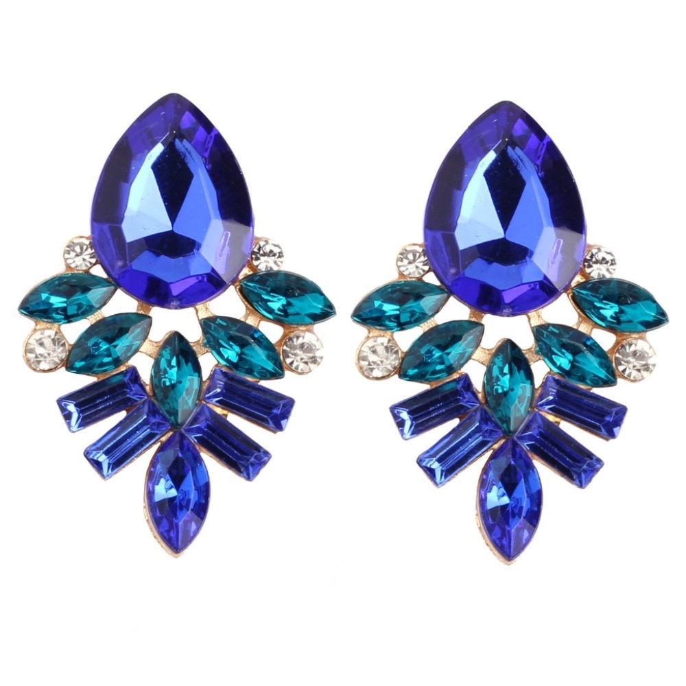 Blue Crystal Dangle Statement Earrings - Picture 1 of 6