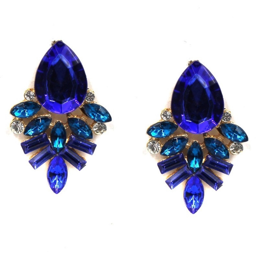 Blue Crystal Dangle Statement Earrings - Picture 5 of 6
