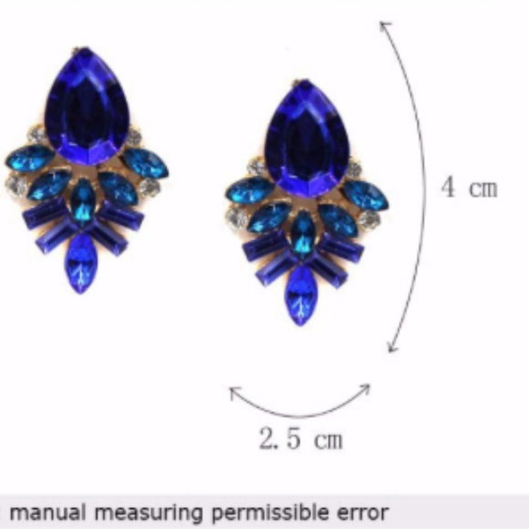 Blue Crystal Dangle Statement Earrings - Picture 6 of 6