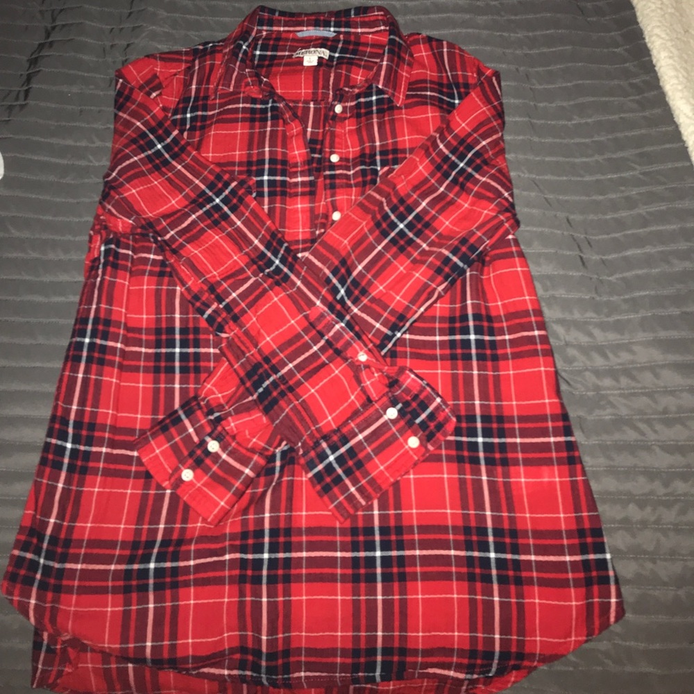 Plaid quarter button tunic shirt