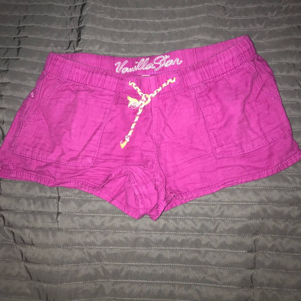 Magenta/pink linen shorts