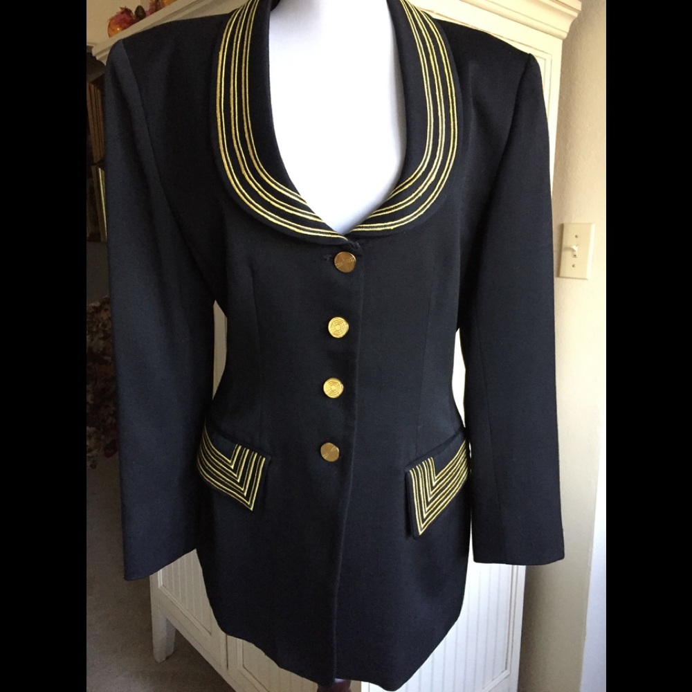 Black wool Lavantino designer jacket blazer Sz 8.