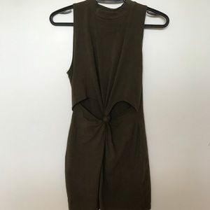Audrey 3+1 Knotted Front High Neck Dress in Olive