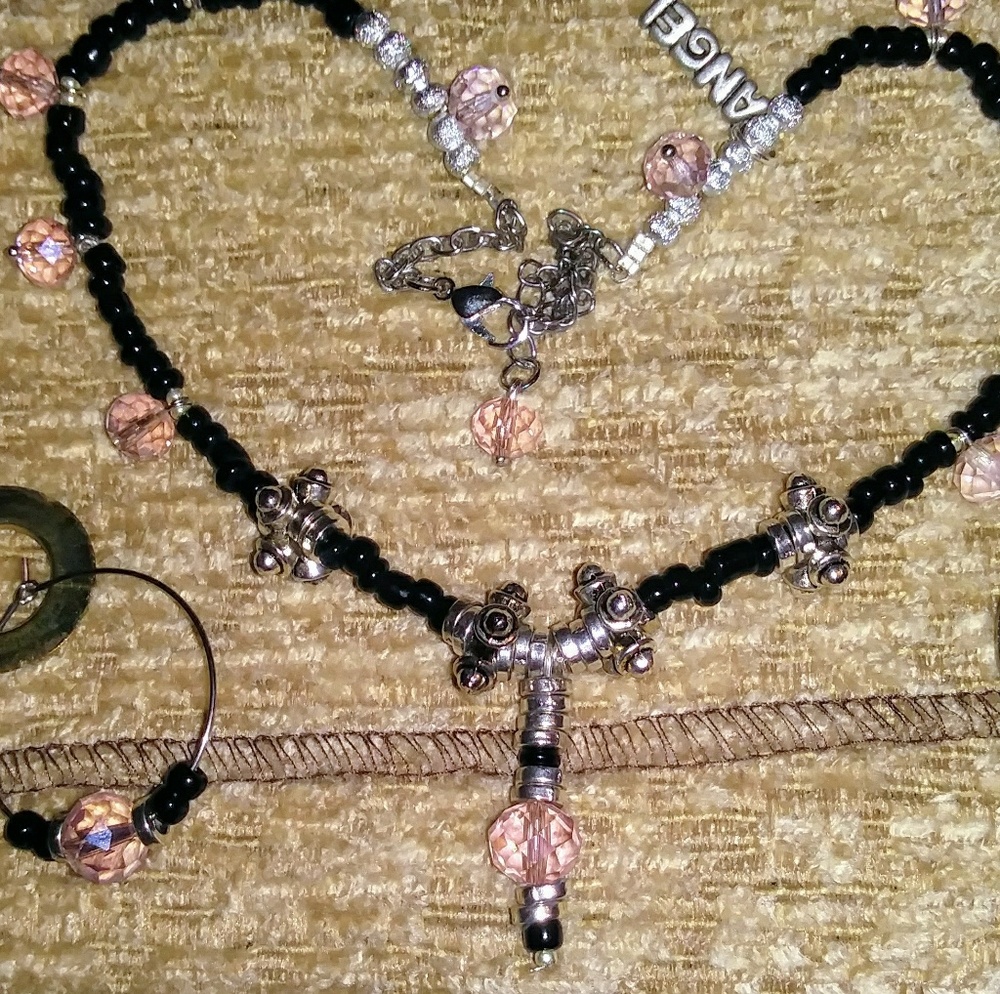 Black with pink swarovski crystals