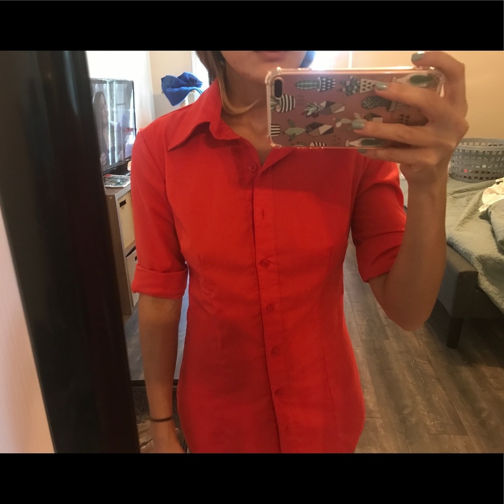Red button down