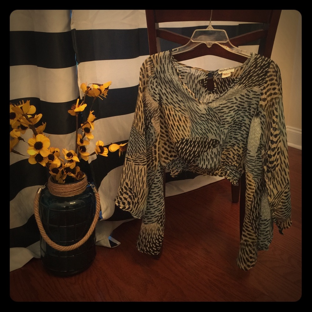 Printed Crop Top with Slitted Sleeves