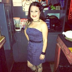 Strapless Blue n White polka dot dress