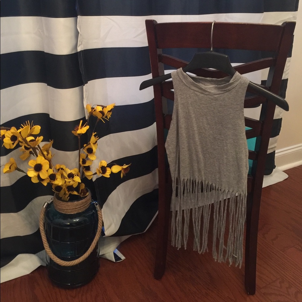Gray Fringe Crop Top