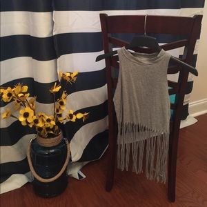 Gray Fringe Crop Top