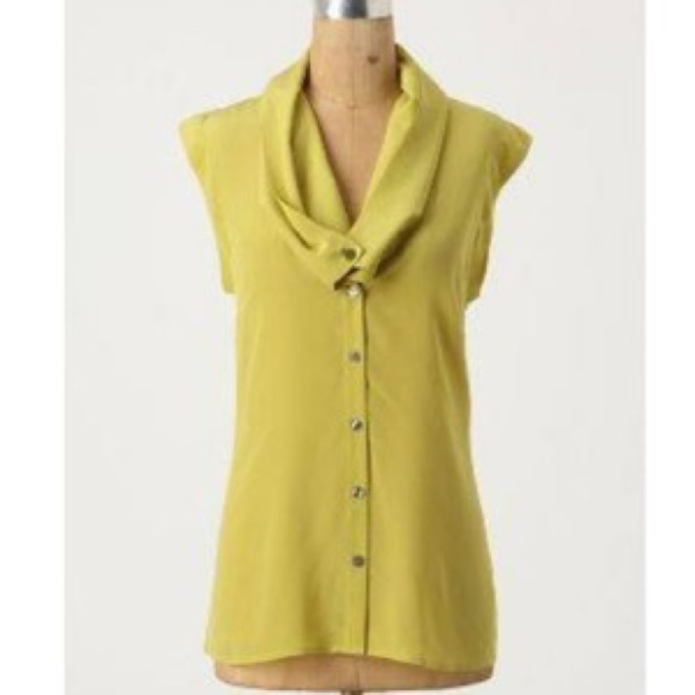 Anthropologie Silk Green Cowlneck Tank