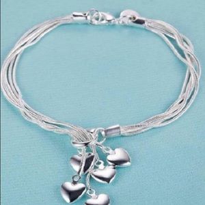 5 heart charm multi chain bracelet.925 silver