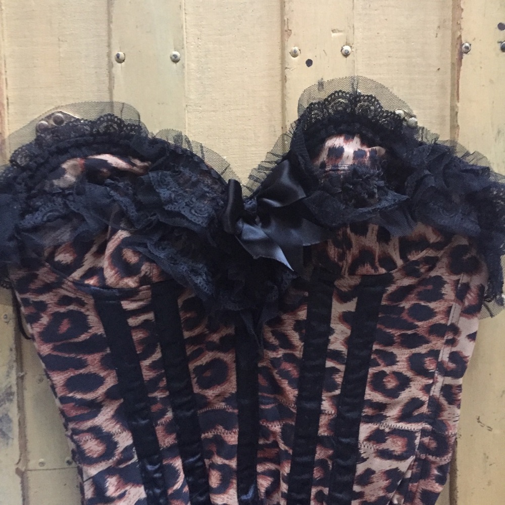 TRASHY LINGERIE LA BRAND BODYCON LEOPARD PRINT BUSTIER CORSET PUSH UP BRA 32C - Picture 7 of 15