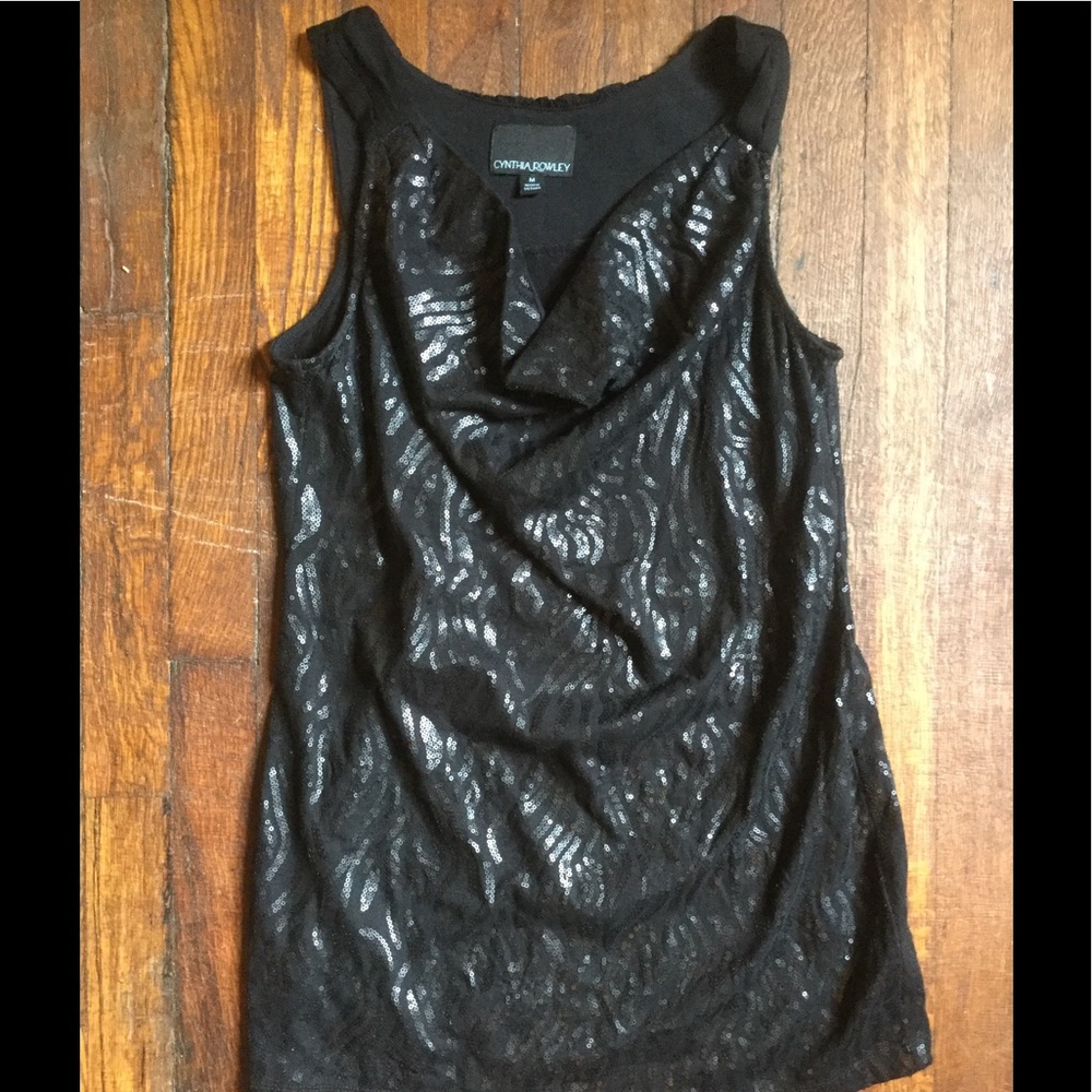 Cynthia Rowley Black Sequined Tunic Top Size M