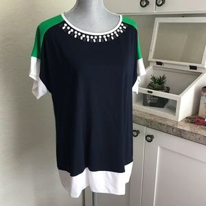 Colorblock top with beaded neckline