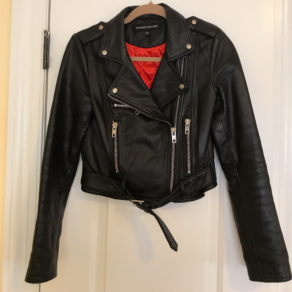 Warehouse-Genuine-Leather-black Jacket size 4