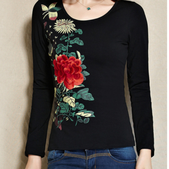 long sleeve embroidery t-shirt❤ - Picture 3 of 6