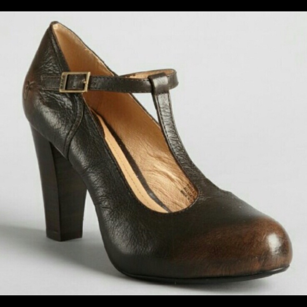Frye Miranda T-Strap Brown Heels Size 9.5