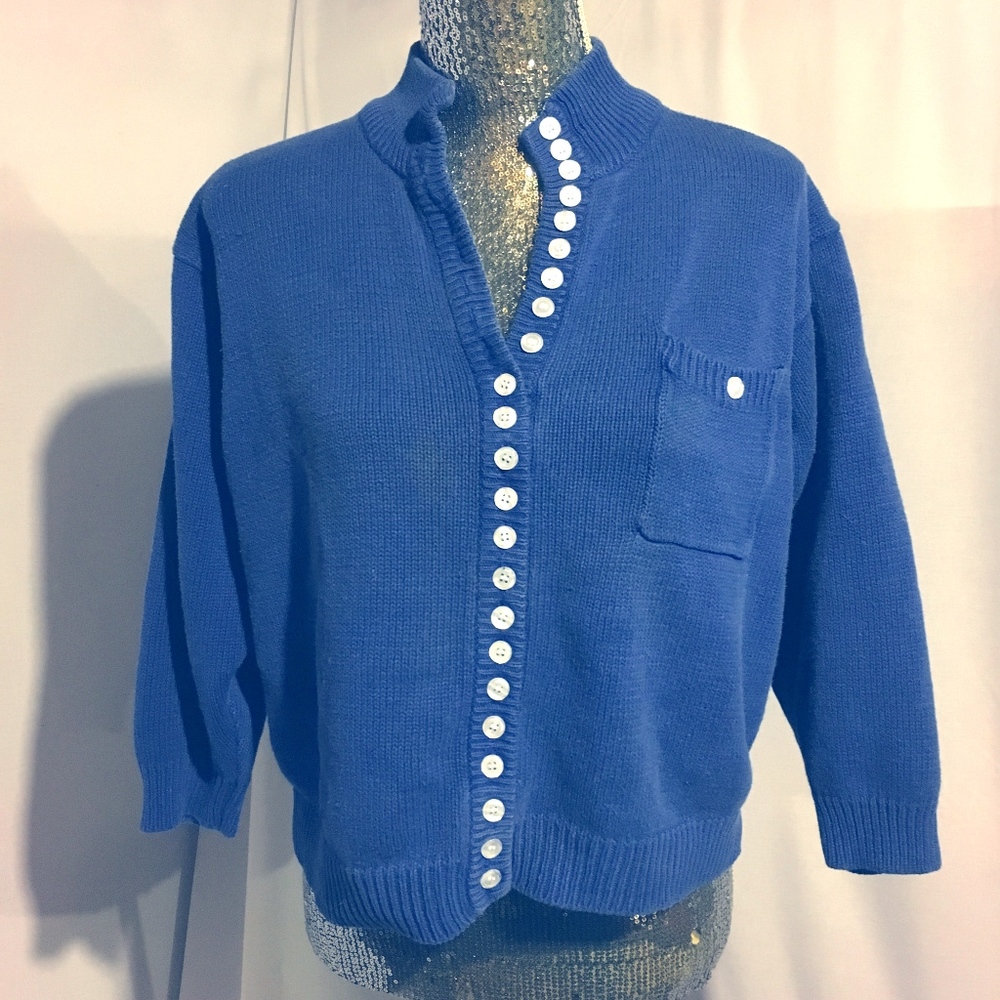 Royal Blue Cotton Sweater w/copious cute buttons