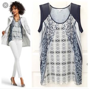 CAbi blue mixed print tunic. Size large