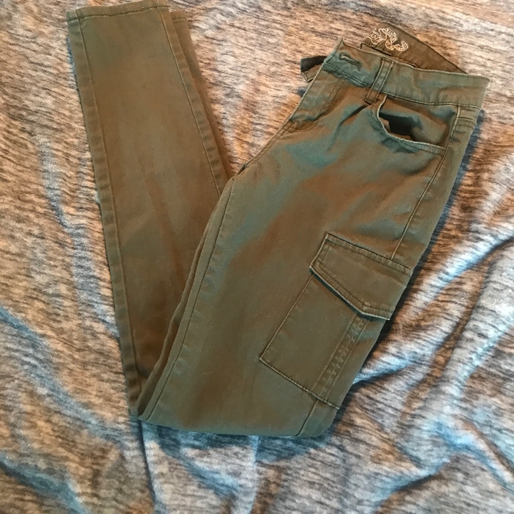 Olive green skinny cargo pants