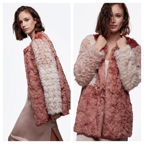 HP Daya by Zendaya Tri Color Pink Faux Fur Coat - Picture 3 of 8