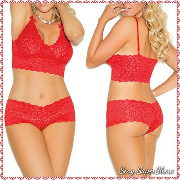🆕Red Lace Booty Shorts & Cami top Lingerie set - Picture 2 of 8