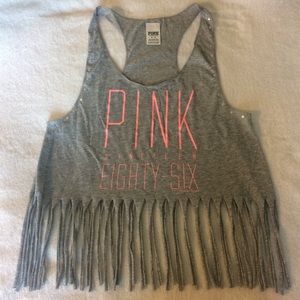 Cropped gray tank with fringe, NWOT