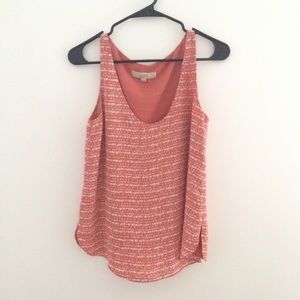 Loft Patterned Pink Lined Scoop-neck Chiffon Tank