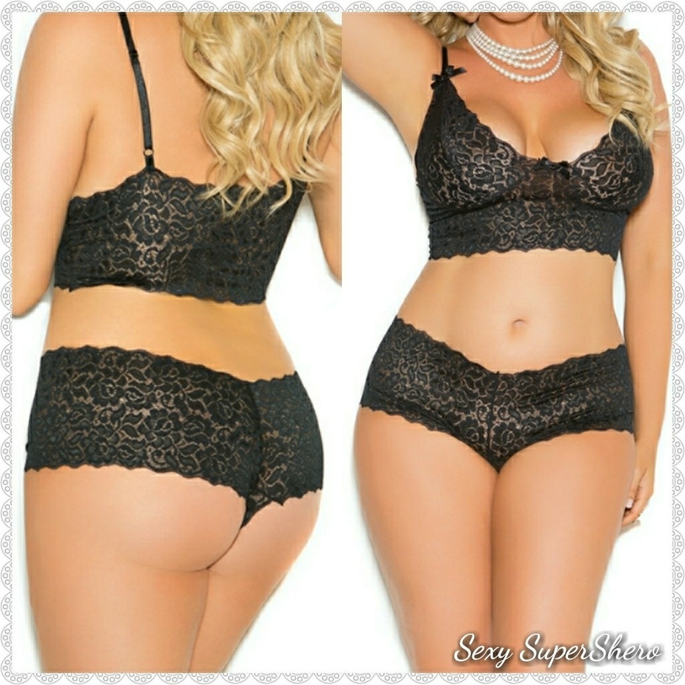 🆕PLUS Black Lace Booty Shorts & Cami Lingerie set - Picture 2 of 8