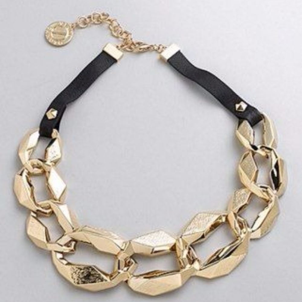 VINCE CAMUTO METAL AND LEATHER LINK NECKLACE