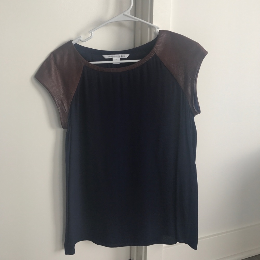 Diane Von Furstenberg Leather Sleeved Blouse
