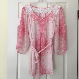 Motherhood Maternity Pink with Lace Trim Top M