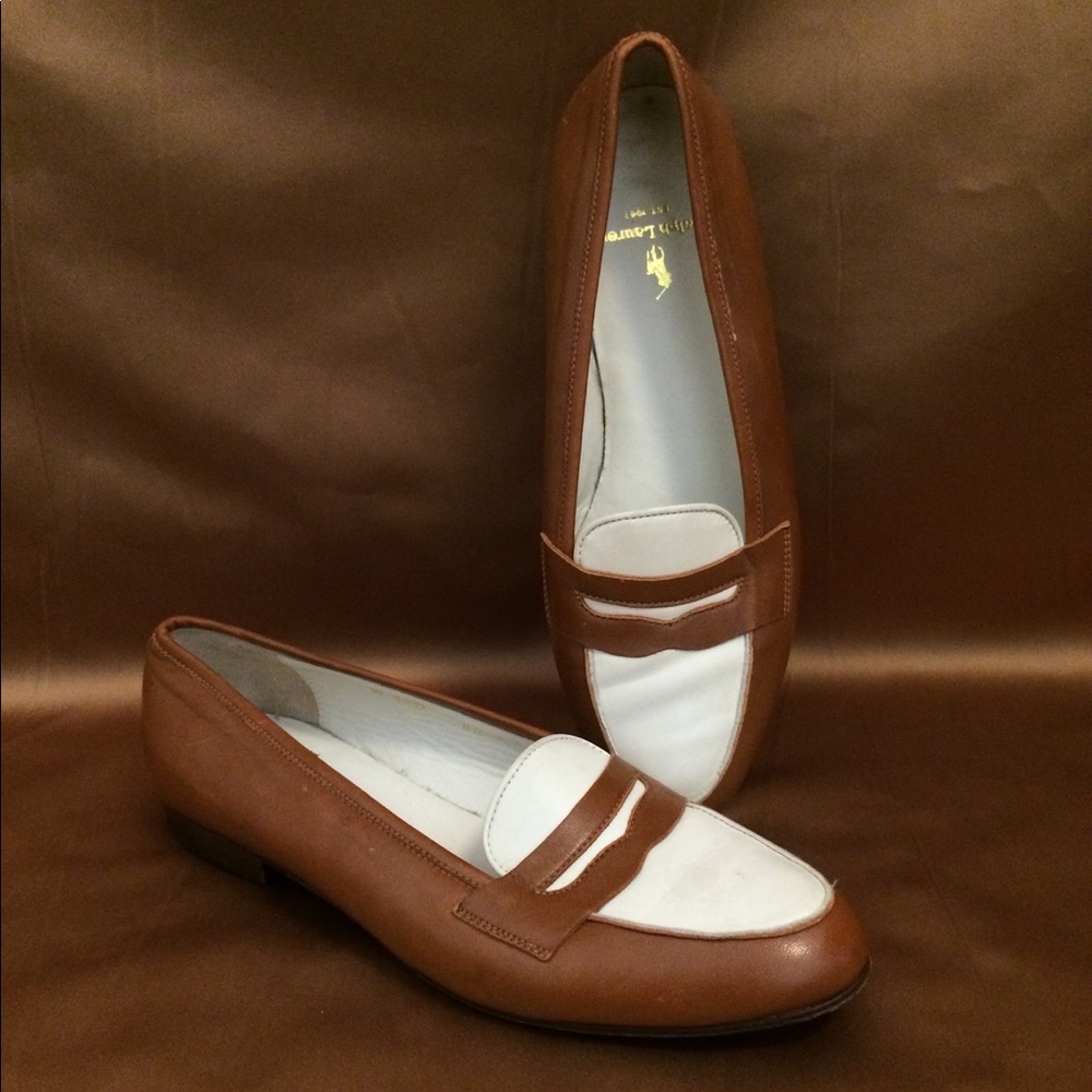 RALPH LAUREN leather loafers wooden bottom Size 8