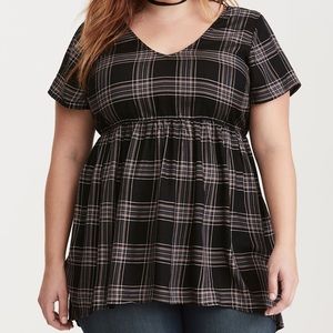 Plaid Print Crossback Blouse