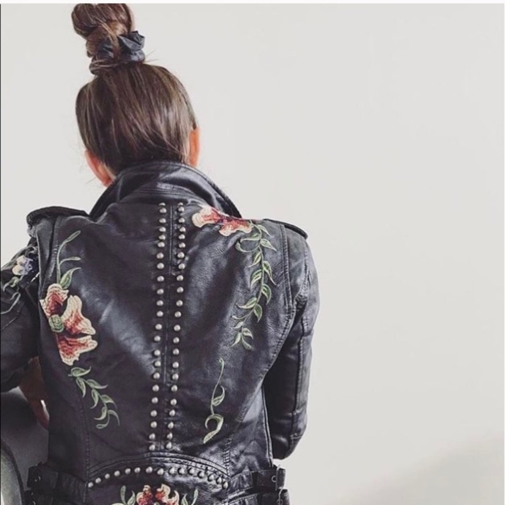 Blank NYC embroidered rose vegan leather jacket