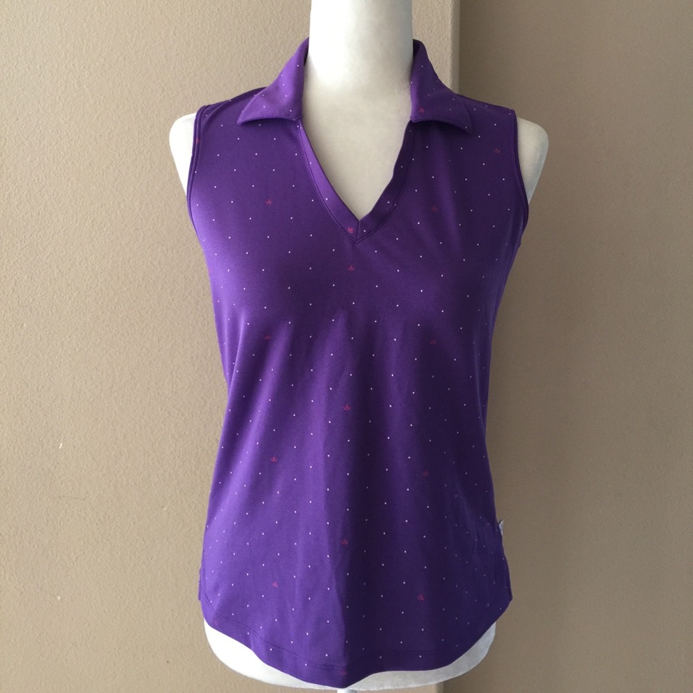 Lady Hogan Purple Sleeveless Collar V-Neck Polo