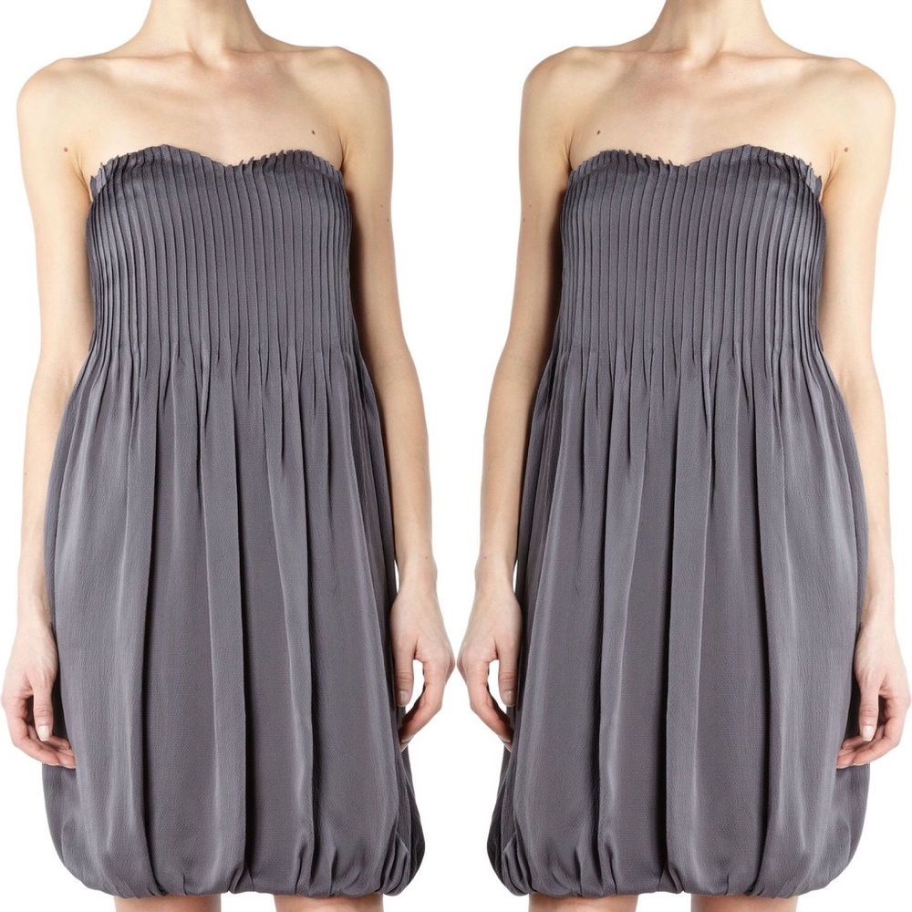 Barneys CO-OP Silk Strapless Pleated Swing Dress
