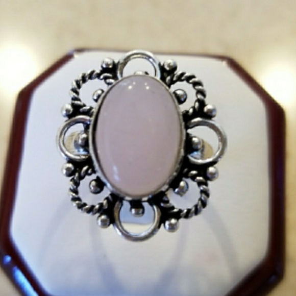 Genuine Pink Rose Quartz Cabochon Ring Size 8