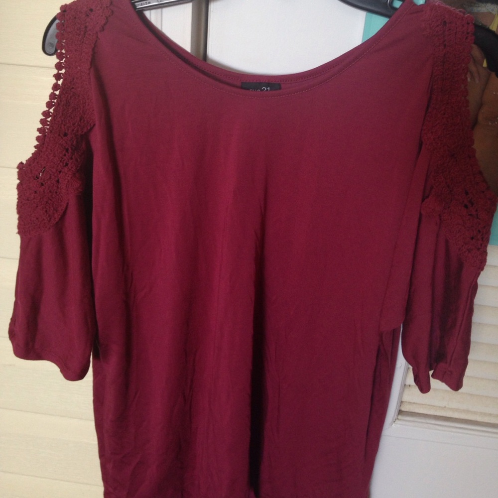 Maroon cold shoulder top