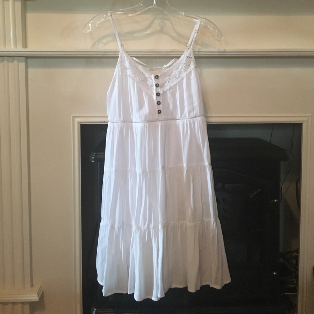 Francesca’s white dress with lace up back!