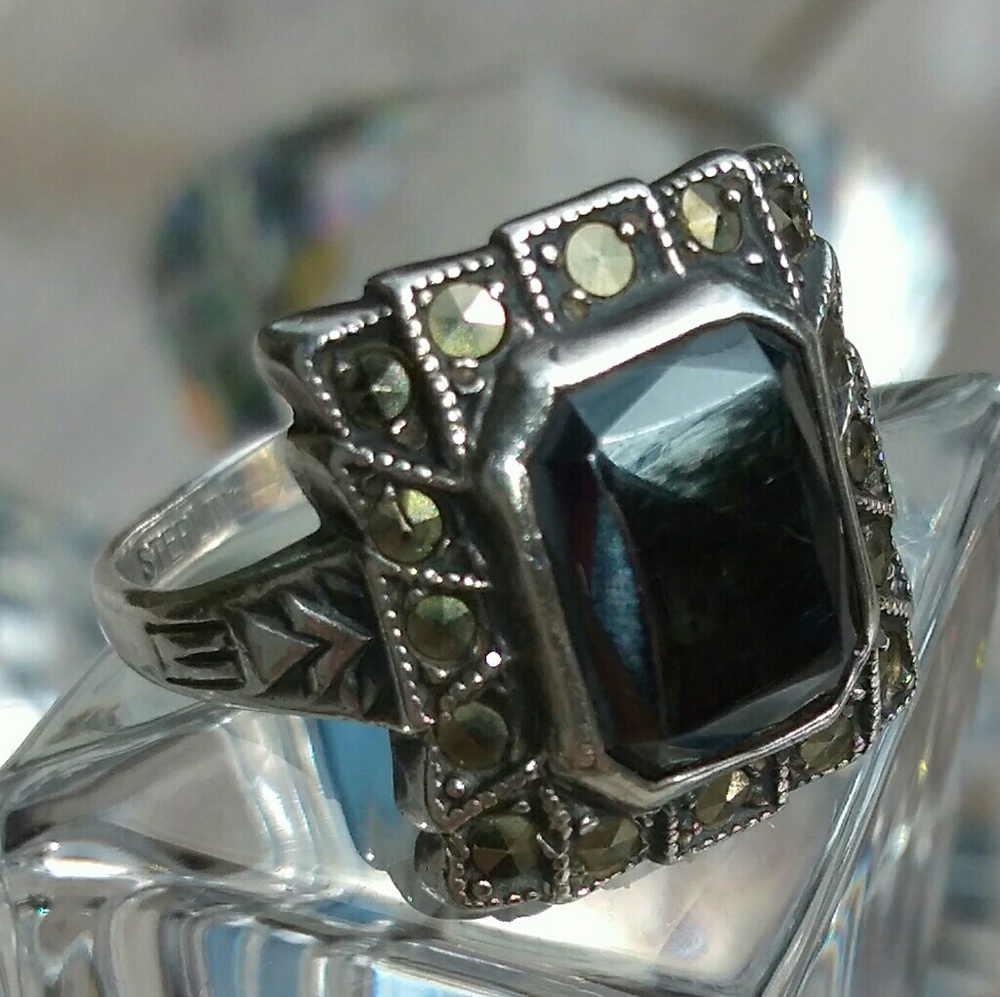 ANTIQUE Art Deco UNCAS Hematite Marcasite 925-SS - Picture 3 of 8