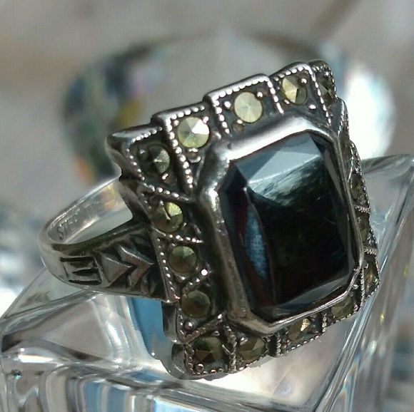 ANTIQUE Art Deco UNCAS Hematite Marcasite 925-SS - Picture 3 of 8