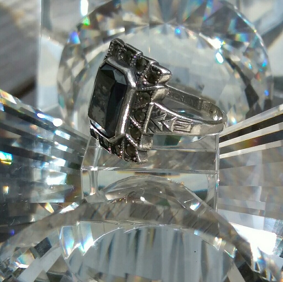 ANTIQUE Art Deco UNCAS Hematite Marcasite 925-SS - Picture 2 of 8