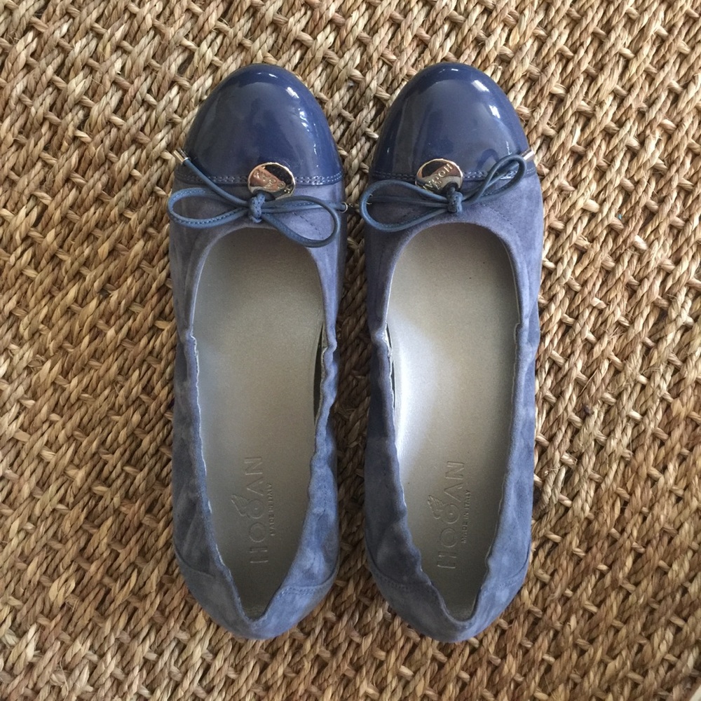 Hogan Blue Suede Ballet Slipper Flats